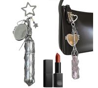 Chic Lip Gloss Holder with Mirror, 2 In 1 Lipstick Holders Chiclip Lip Gloss Holder with Mirror, Metal Mesh Lipstick Holder, Stainless Steel Mesh Bag Keychain Pendant(1Pc Star Model)
