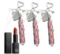 Chic Lip Gloss Holder with Mirror, 2 In 1 Lipstick Holders Chiclip Lip Gloss Holder with Mirror, Metal Mesh Lipstick Holder, Stainless Steel Mesh Bag Keychain Pendant(3Pcs Love Model)