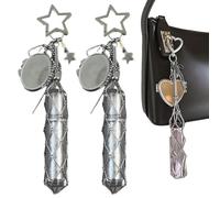 Chic Lip Gloss Holder with Mirror, 2 In 1 Lipstick Holders Chiclip Lip Gloss Holder with Mirror, Metal Mesh Lipstick Holder, Stainless Steel Mesh Bag Keychain Pendant(2Pcs Star Model)