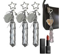 Chic Lip Gloss Holder with Mirror, 2 In 1 Lipstick Holders Chiclip Lip Gloss Holder with Mirror, Metal Mesh Lipstick Holder, Stainless Steel Mesh Bag Keychain Pendant(3Pcs Star Model)