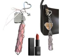 Chic Lip Gloss Holder with Mirror, 2 In 1 Lipstick Holders Chiclip Lip Gloss Holder with Mirror, Metal Mesh Lipstick Holder, Stainless Steel Mesh Bag Keychain Pendant(1Pc Love Model)