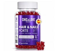 CHIC & LOVE Gominolas de Biotina 5000 mcg con Zinc para Cabello, Piel y Uñas | Vitaminas para el Pelo con Ácido Fólico y Yodo | Sin Gluten ni Lactosa | 60 Gominolas Veganas Sabor Arándano | 2 Meses