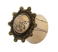 Chic-Net Señala Madera Plug Tamarind Madera triángulos estilo afgano incrustaciones de latón oro antiguo túnel tribal Orgánica 12 mm