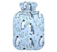 Chic Penguin - Botella de agua caliente de viaje azul claro con funda suave, bolsa de agua caliente de 1 litro para artritis