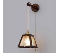 Chic Plum Blossom Glass Wall Lighting Wood Wall Light Fixture with Brass and Pull Switch, Height Adjustable Japanese Style Embossed Glass Wall Lamp