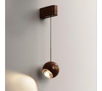 Chic Wood Grain LED Wall Sconce Retractable Cord Bedside Wall Lamp with Transparent Glass Shade, 3 Color Mode Globe Aluminum Home Decor Hanging Wire Lighting Fixture, 5W
