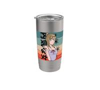 Chica anime cabello rubio chica tímida tatuajes florales Vaso térmico de acero inoxidable de doble pared