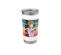 Chica anime cabello rubio chica tímida tatuajes florales Vaso térmico de acero inoxidable de doble pared