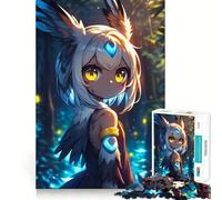 Chica Anime con búho en el Bosque Rompecabezas para Adultos de 1000 Piezas Juego Mental Divertido tecnología Avanzada de Corte láser desafío entretenido para el Tiempo de Espera (38x52cm)