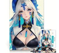 Chica Anime con Tatuajes Azules,Juego para Adultos,Rompecabezas de 1000 Piezas,Entrenamiento Mental,Piezas sin Rebabas,Corte Limpio,Actividad para Compartir en Familia (50x75cm)