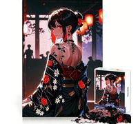 Chica Anime en Kimono con Tatuajes, Rompecabezas de 1000 Piezas para Adolescentes, Entrenamiento Inteligente, Escape Relajante, Corte Impecable, Sorpresa navideña (50x75cm)