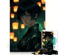Chica Anime en Kimono | Doncella de la Linterna encantada,Rompecabezas de 1000 Piezas para Adultos,Juego de Memoria Cerebral,Encaje Huecos,Actividad Relajante para la Mente (38x26cm)