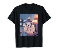 Chica Anime Lo Fi Relajación Lluvia Noche Camiseta