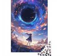 Chica bajo Cielo Nocturno fantástico Puzzle de 1000 Piezas Papel Puzzle para Adultos Vista cósmica Decoración Hogar Enfoque Regalo 38x26cm/1000pcs