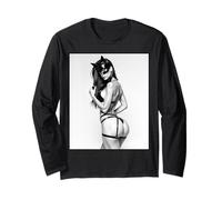 Chica Caliente en Camiseta para Hombre - Sexy Bad Kitty Pinup Girl B&W Manga Larga