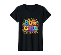 Chica clásica de los años 80 Colorido Estilo Retro Retroceso Tiempos Divertidos Camiseta gráfica económica, Mujer, Negro, XL