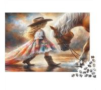 Chica con Caballo Puzzles 1000 Piezas Papel Reciclado para Adultos Puzzle para Adultos Juego Familiar Divertido y desafiante Juego Educativo con desafío 38x26cm/1000pcs