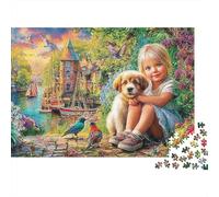 Chica con Cachorro 1000 Piece Recycled Cardboard Decoración de Lienzo de jardín de Cachorro Jigsaw Puzzle Set Fun Home Activity Challenge Great Gift for Housewarming Puzzle Lovers 38x26cm/1000pcs