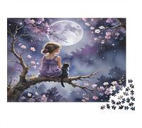 Chica con Gato bajo la Luna Puzzle 1000 Piezas para Jóvenes +14 Juego De Lógica Regalo De Cumplea?os Más Vendido Relax En Casa Cartón Resistente 70x50cm/1000pcs