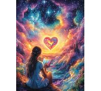 Chica con un corazón en un Cielo cósmico Puzzle 1000 Piezas Cartón con Papel Toda La Familia Sueño Mágico de Ciencia Ficción Tiempo Libre En Casa Más Vendido Regalo Original 1000