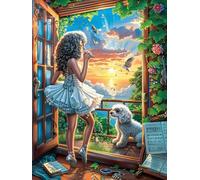 Chica con Vestido Blanco Bailando Junto a una Ventana Puzzle 300 Piezas Cartón con Papel Toda La Familia Animales y Plantas Tiempo Libre En Casa Más Vendido Regalo Original 300 PC