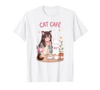 Chica Conoce Kawaii Anime Kitty Lindo Gato Café Floral Café Camiseta
