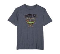 Chica De Campo En Corazón Rústico Granja Camiseta, Hombre Tallas Grandes, Azul Jaspeado, 2X Alto