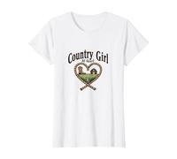 Chica De Campo En Corazón Rústico Granja Camiseta, Mujer, Blanco, L