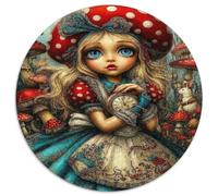 Chica de Grandes Ojos Bosque de Hongos Puzzle de 1000 Piezas Redondo Papel para Adultos Arte Fantasía