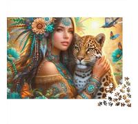 Chica de la Selva Leopardo Salvaje Puzzle para Adultos Puzzle de 1000 Piezas Papel Relajación Familia Decoración Regalo 38x26cm/1000pcs