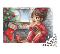 Chica de Navidad Eating Chocolate Puzzle 1000 Piezas Cartón Reciclado para Toda La Familia Reunión Amigos para Relajarse Oferta Mejor Regalo 52x38cm/1000pcs