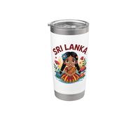 Chica de Sri Lanka en vestido tradicional con flores de loto niños Vaso térmico de acero inoxidable de doble pared