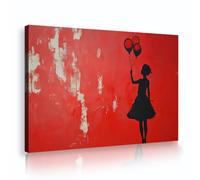 Chica del mural abstracto con globos Imágenes Arte mural rojo vibrante Pintura texturizada Grandes grabados en lienzo Obras de arte para la decor de habitaciones de invitados en el pasillo 70x100cm