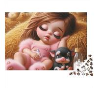 Chica dormida Cerdo Pollo Puzzle 1000 Piezas Cartón para Niños 12+ Regalo Cumpleaños para Decorar Oferta Mejor Regalo Precio Económico 52x38cm/1000pcs