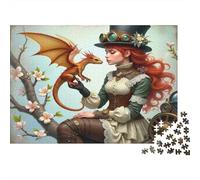 Chica Dragón Steampunk Rompecabezas 1000 Piezas Steampunk Dragon con Lady Estéticos Y Desafiantes Decoración Del Hogar Regalos Para Mujeres, Regalos Para Hombres Para Adultos Y Niños Mayores 70x50cm