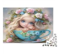 Chica en Taza de té Puzzle 1000 Piezas Papel Reciclado para Adultos Puzzle para Adultos Imposible difícil desafiante Excelente Idea de Regalo para niños a Partir de 12 años 38x26cm/1000pcs
