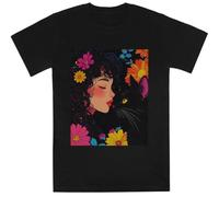 Chica Floral Caprichosa Y Amor De Gato Negro Kids Black tee Camiseta De Manga Corta para Niños Kids Black tee Children Short Sleeve T-Shirt