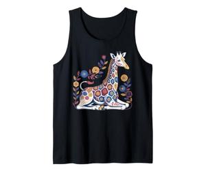 Chica Jirafa Estampado Floral Patrones Flores Arte Divertido Jirafa Camiseta sin Mangas