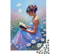 Chica Leyendo en Campo de Flores Puzzle de 1000 Piezas Papel Puzzle para Adultos Estilo Artístico Relajación Juego de Puzzle 1000 Piezas Decoración Hogar Regalo 70x50cm/1000pcs