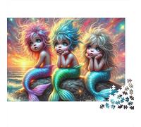Chica Linda Rompecabezas 1000 Piezas Three Sirenas Cartón Premium para Adultos Reunión Amigos para Relajarse Mejor Regalo Oferta 70x50cm/1000pcs