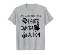 Chica Luces Cámara Acción Cineasta Chica Directora de Cine Camiseta, Hombre, Gris Jaspeado, 5XL