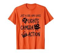 Chica Luces Cámara Acción Cineasta Chica Directora de Cine Camiseta, Hombre, Naranja, XL