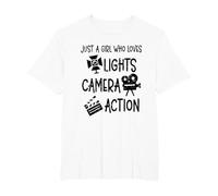 Chica Luces Cámara Acción Cineasta Chica Directora de Cine Camiseta, Hombre Tallas Grandes, Blanco, 3X Alto