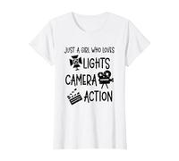 Chica Luces Cámara Acción Cineasta Chica Directora de Cine Camiseta, Mujer, Blanco, L