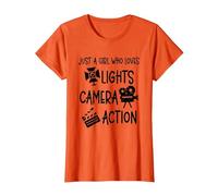 Chica Luces Cámara Acción Cineasta Chica Directora de Cine Camiseta, Mujer, Naranja, XL