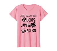 Chica Luces Cámara Acción Cineasta Chica Directora de Cine Camiseta, Mujer, Rosado, L