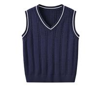 Chica Medio E Invierno Cuello en V Sisal Patrón Sin Mangas Punto Top Glitter Camisa Chicos, marine, 3-4 años