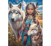 Chica nativa Americana con Lobos Puzzle 1000 Piezas Cartón Resistente para Parejas Vida Silvestre y Plantas Noches De Cita para Relajarse para Fiestas Navideñas 1000 PCS