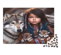 Chica nativa con Lobos Puzzle 1000p para Personas Mayores Regalo De Cumplea?os para Enmarcar Mejor Valorados Actividad para Fiestas Cartón 52x38cm/1000pcs