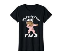Chica Negra Es Tiempo de Fiesta Tengo 2 años Camiseta gráfica económica, Mujer, Negro, S